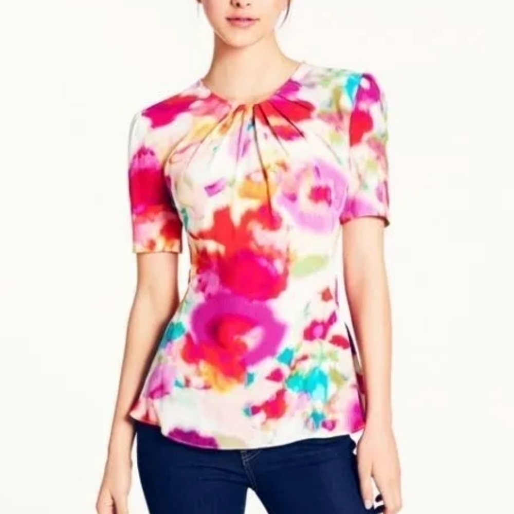 Kate Spade Giverny watercolor floral tulip peplum blouse Size 0